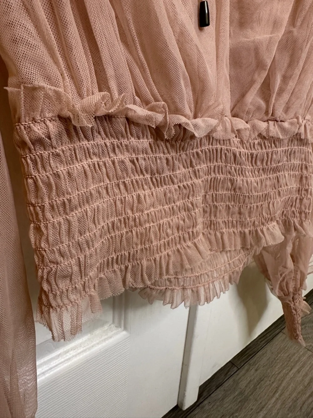 Free People Twyla Sheer Blouse Dusty Rose Pink Tie Front Ruffle Top Size S